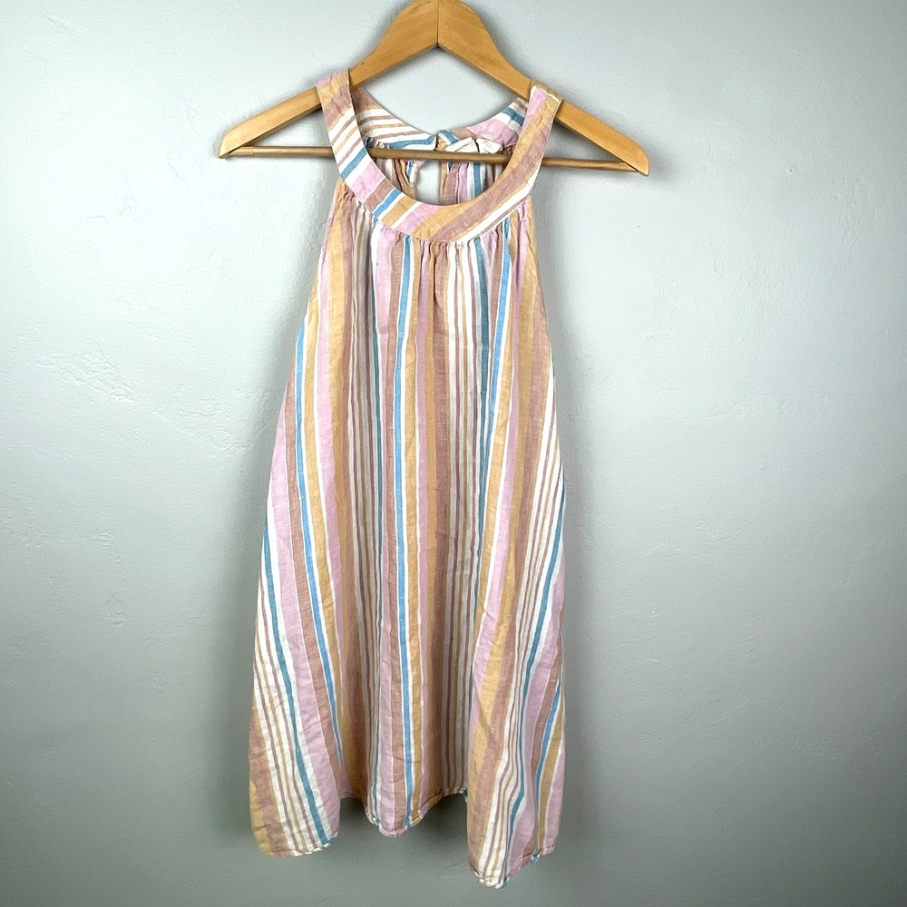 C&C California Top M 100% Linen Sleeveless Striped Boho Hippie Festival Coastal